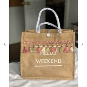 HELLO WEEKEND” Tote With Tassles